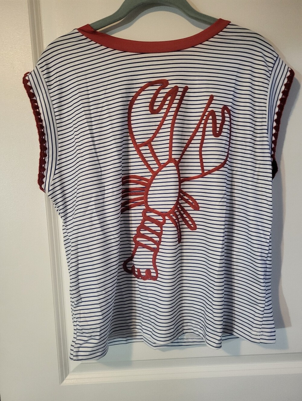 Striped Tee with Red Lobster Graphic
